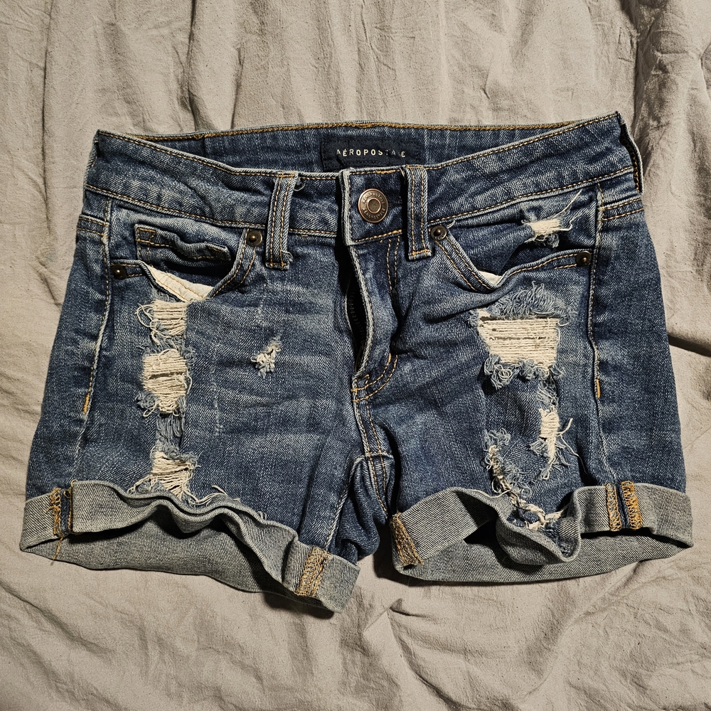 Aeropostale Women's Ripped Blue Jean Shorts